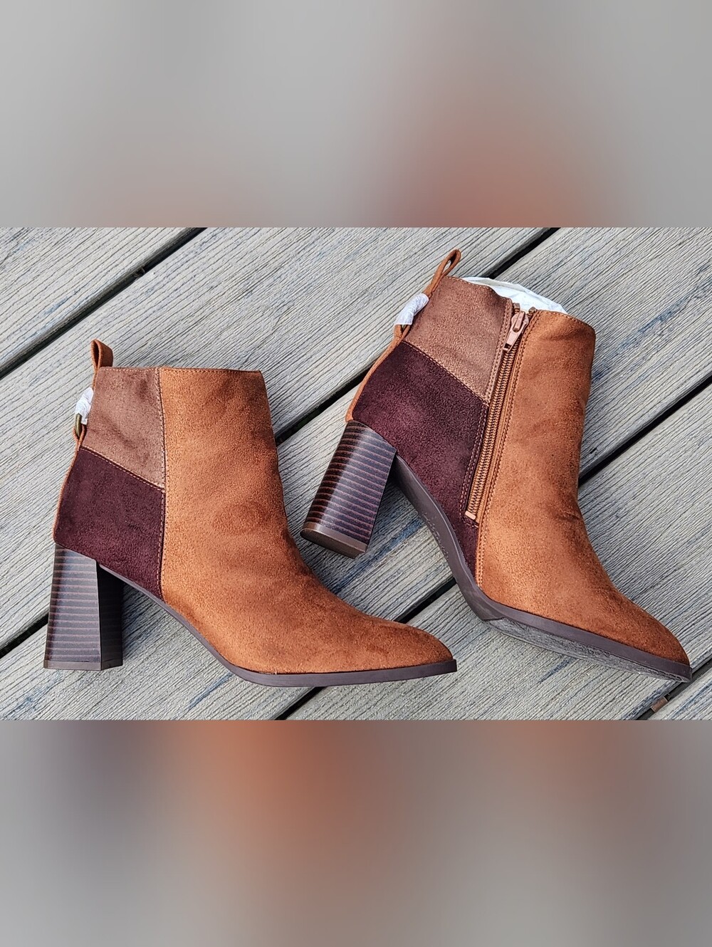Life Stride Two-Tone Brown Suede Ankle Boots
